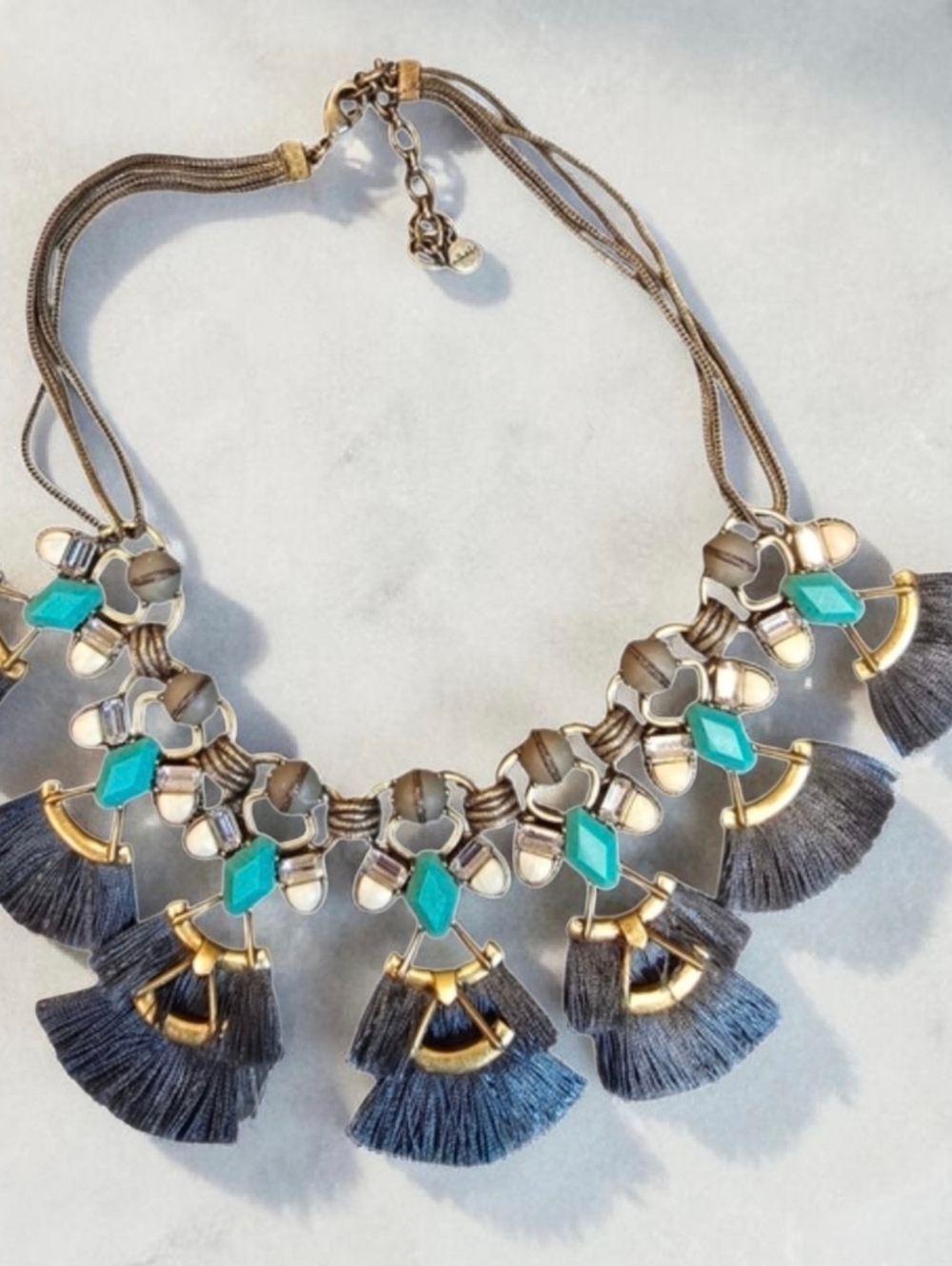 Stella & Dot Gray Tassel Necklace with Turquoise Accents